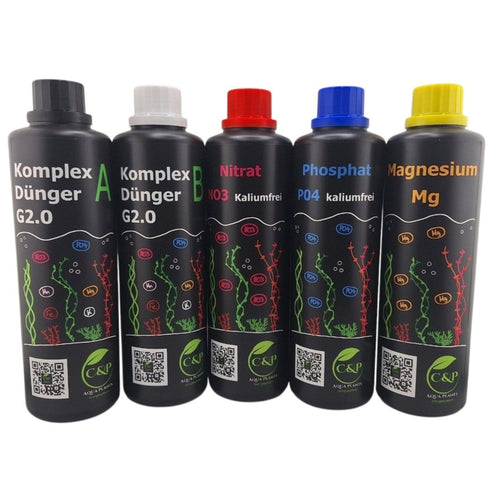 C&P Aquaplants Aquarium Starterset mit fünf Düngerflaschen für Leitungswasser zur optimalen Pflanzenversorgung