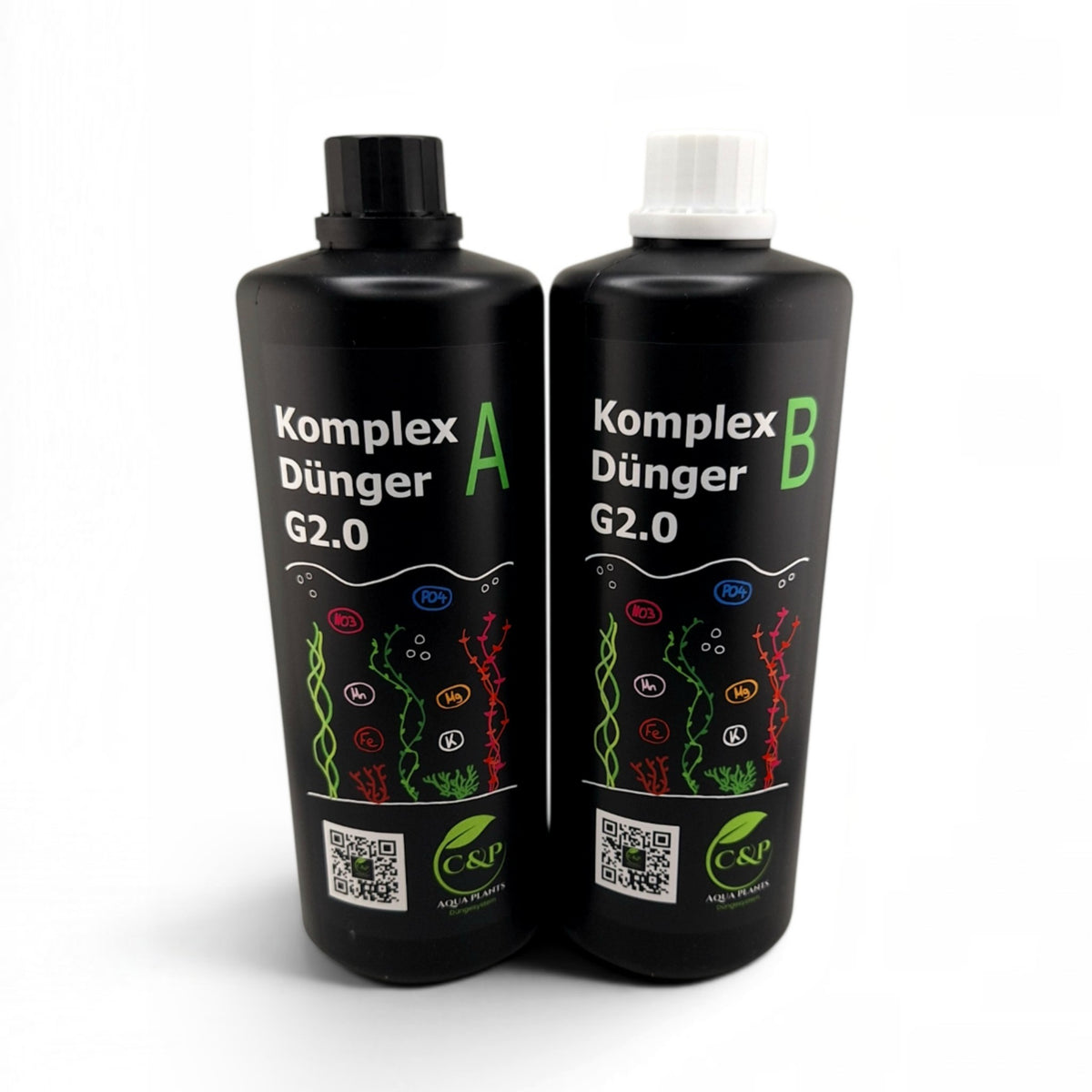 C&P Aquaplants Komplex A+B Aquariendünger Set in zwei schwarzen Flaschen zur täglichen Nährstoffversorgung von Pflanzen