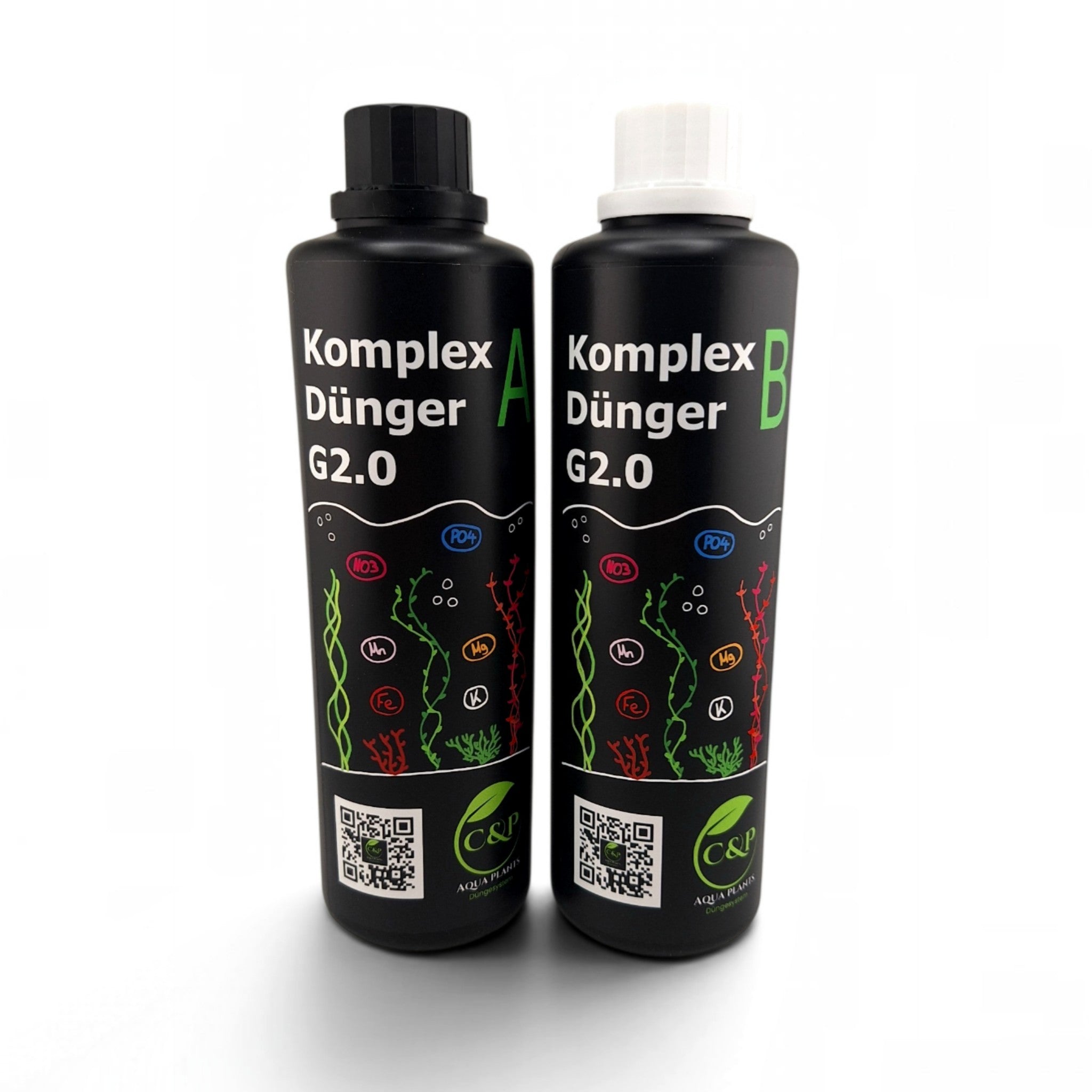 C&P Aquaplants Komplex A+B Düngesystem in zwei schwarzen Flaschen zur täglichen Nährstoffversorgung von Aquarien