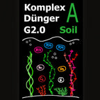 C&P Aquaplants Komplex A Soil Dünger für Pflanzenaquarien mit Nährstoff-Illustrationen auf schwarzem Hintergrund
