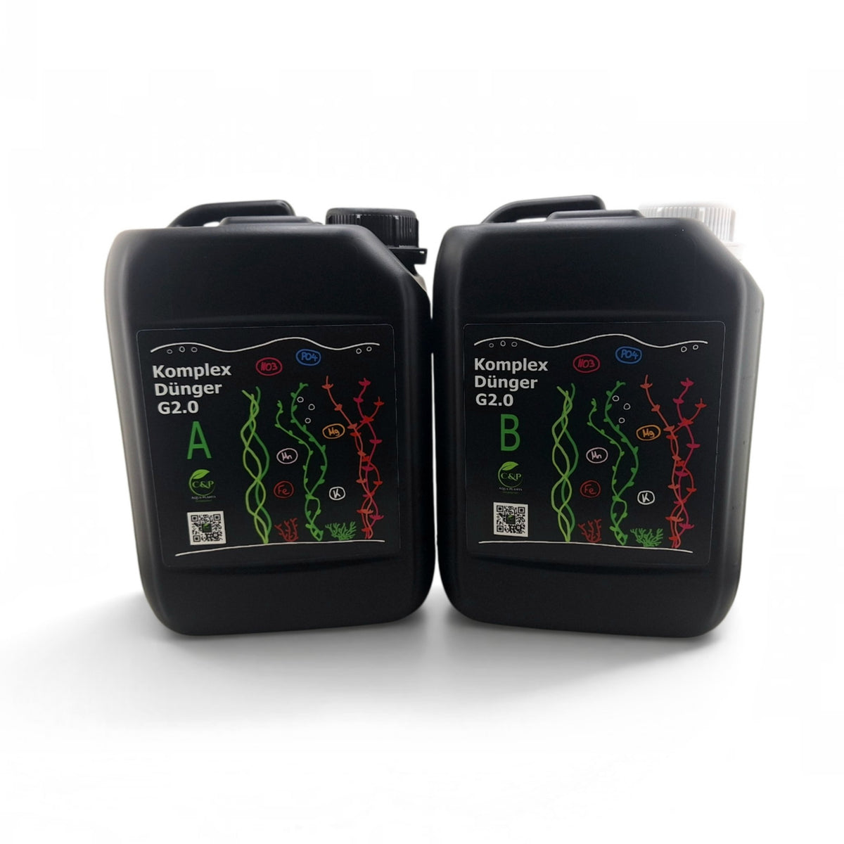 C&P Aquaplants Komplex A+B Düngesystem in zwei schwarzen Kanistern zur täglichen Nährstoffversorgung von Aquarien
