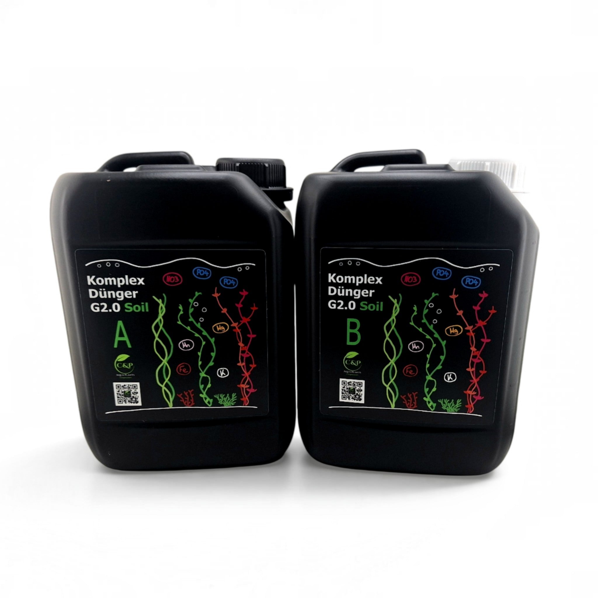 C&P Aquaplants Komplex A+B Soil Düngesystem in zwei schwarzen Kanistern für bepflanzte Aquarien mit aktivem Bodengrund