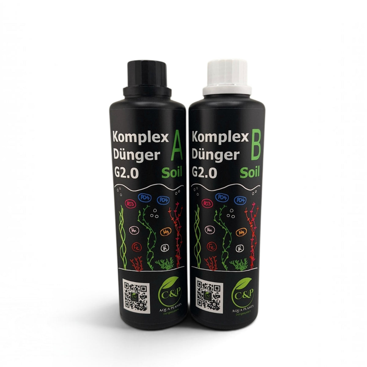 C&P Aquaplants Komplex A+B Soil Düngesystem in zwei schwarzen Flaschen für bepflanzte Aquarien mit aktivem Bodengrund